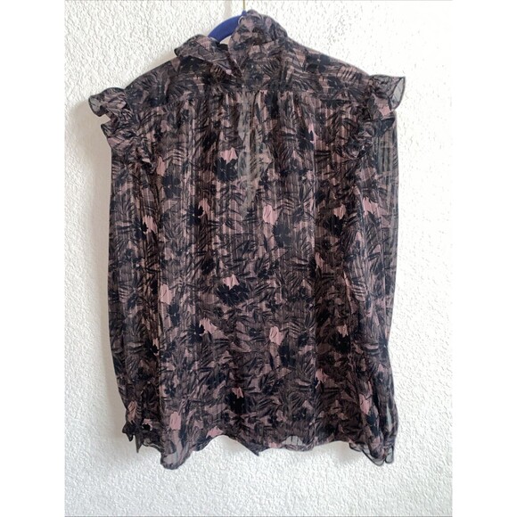 Vintage La Chine Sheer shirt Paisley Stripes Ruffle 14 mob Goth dark whimsical - Picture 6 of 12